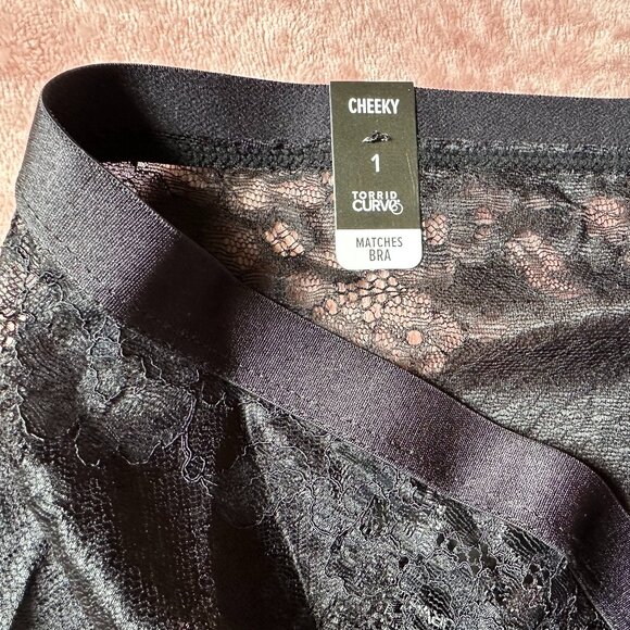NWT Torrid Curve Size 1X Black Super Soft Lace Cheeky Mid-rise Panty w Lattice - Picture 6 of 6
